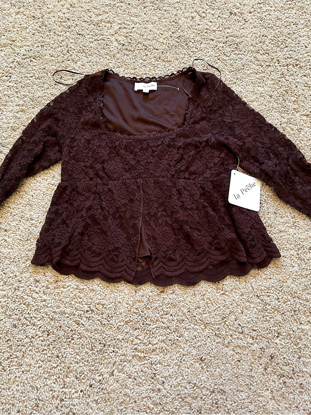 Brown Lace Peplum Top